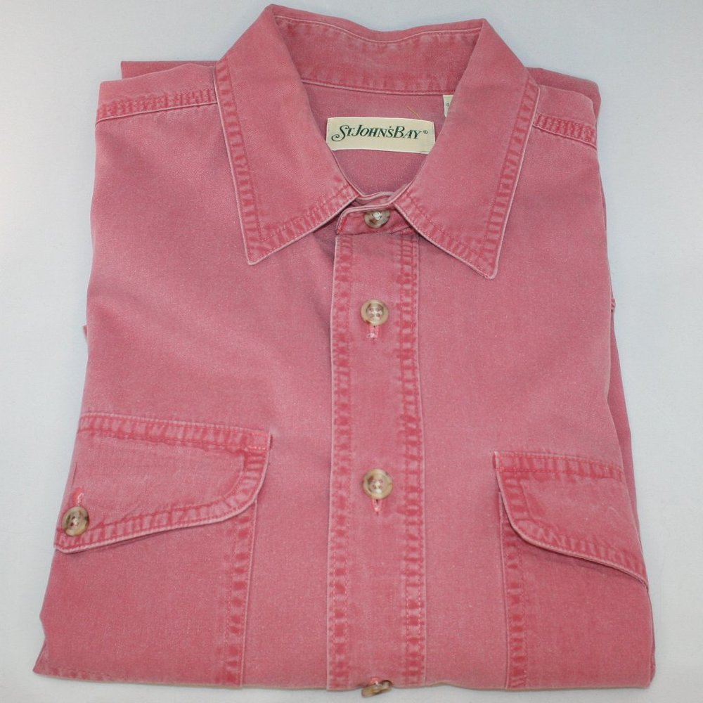 St. Johns Bay Canvas Short Sleeve Shirt M Salmon